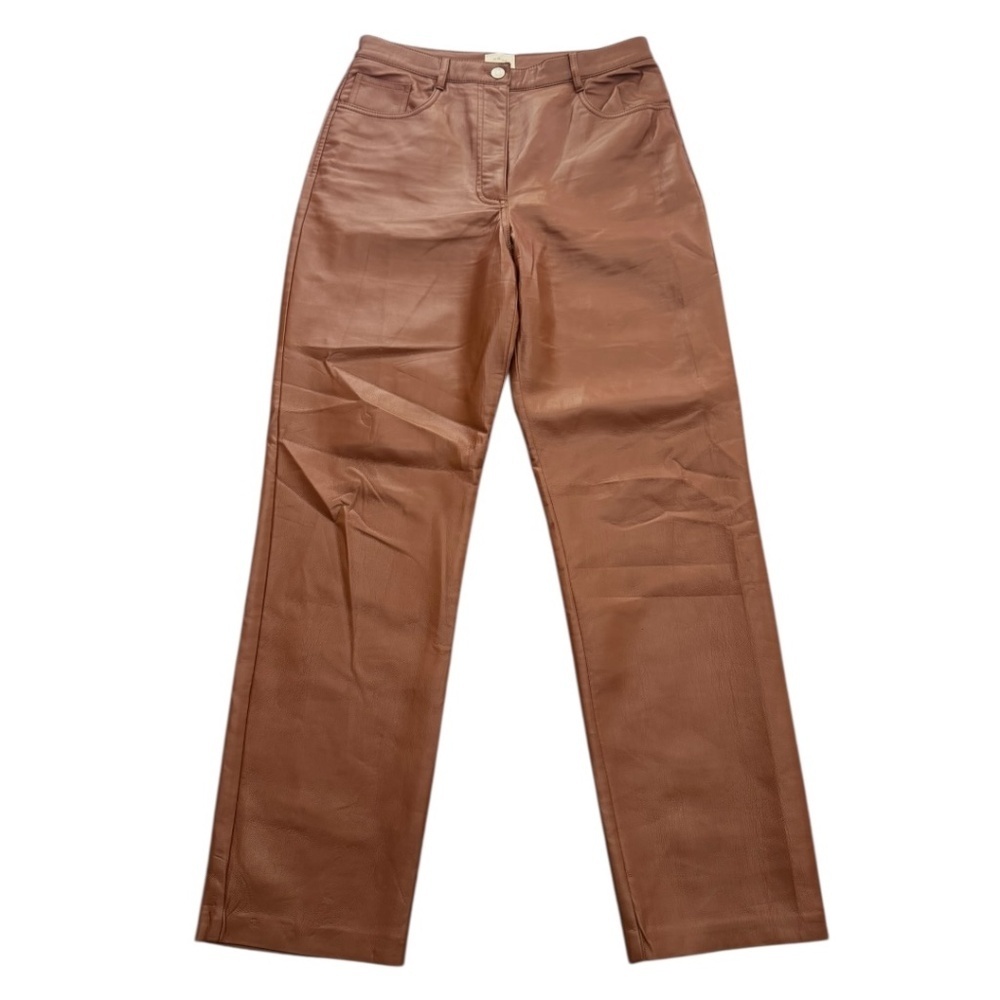 Aritzia Wilfred Melina Vegan Faux Leather Straight Leg High Rise Pants Brown